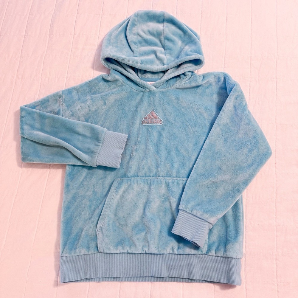 Adidas Originals Girls Youth LARGE (14) Velour Activewear Hoodie Pullover Blue